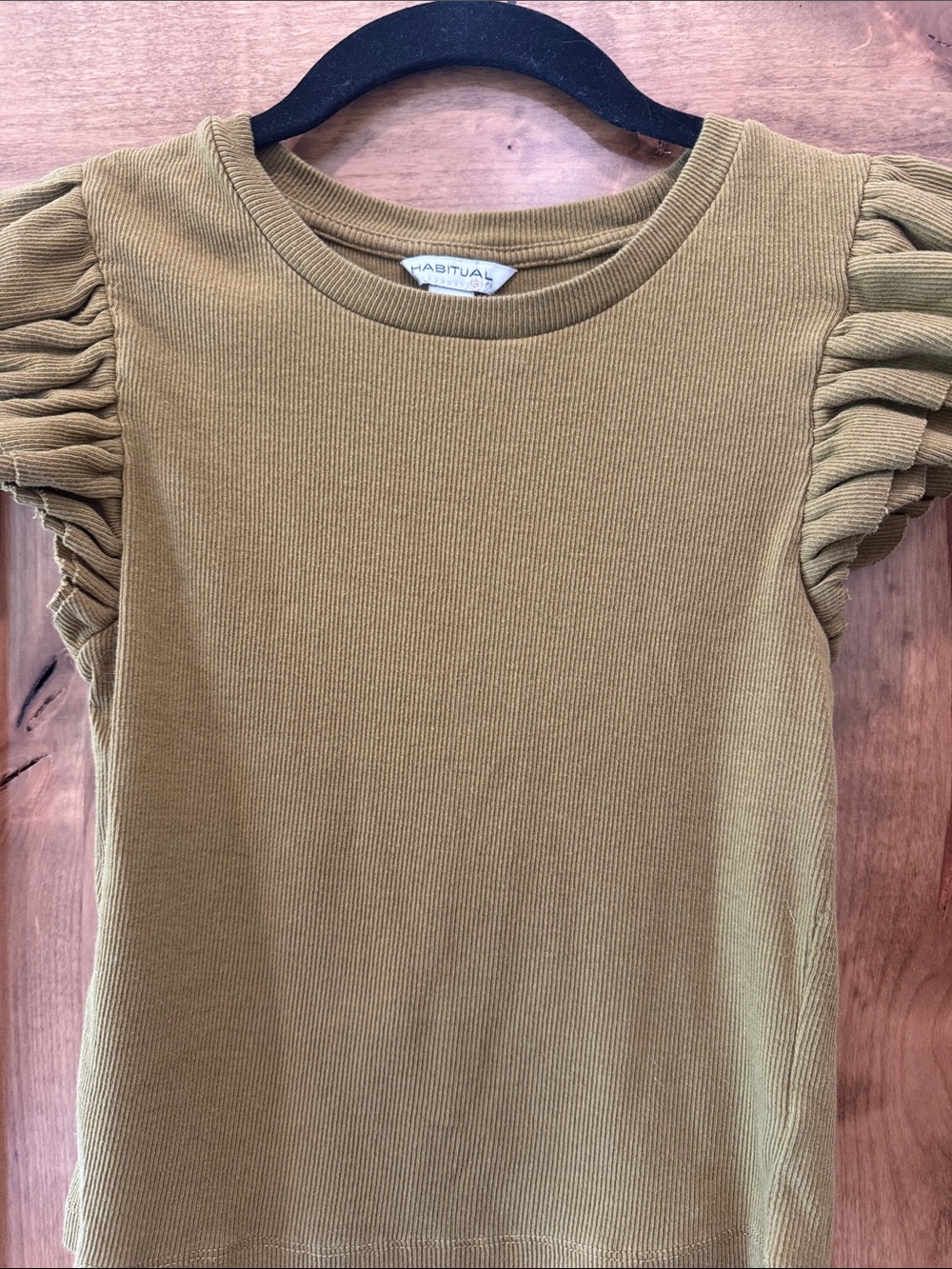 Habitual Girls Olive Green Ruffle Sleeve Ribbed Top